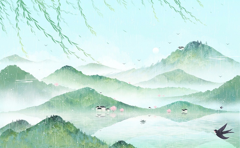 摄图网_402558809_水墨中国风山水风景节气插画背景(企业商用)